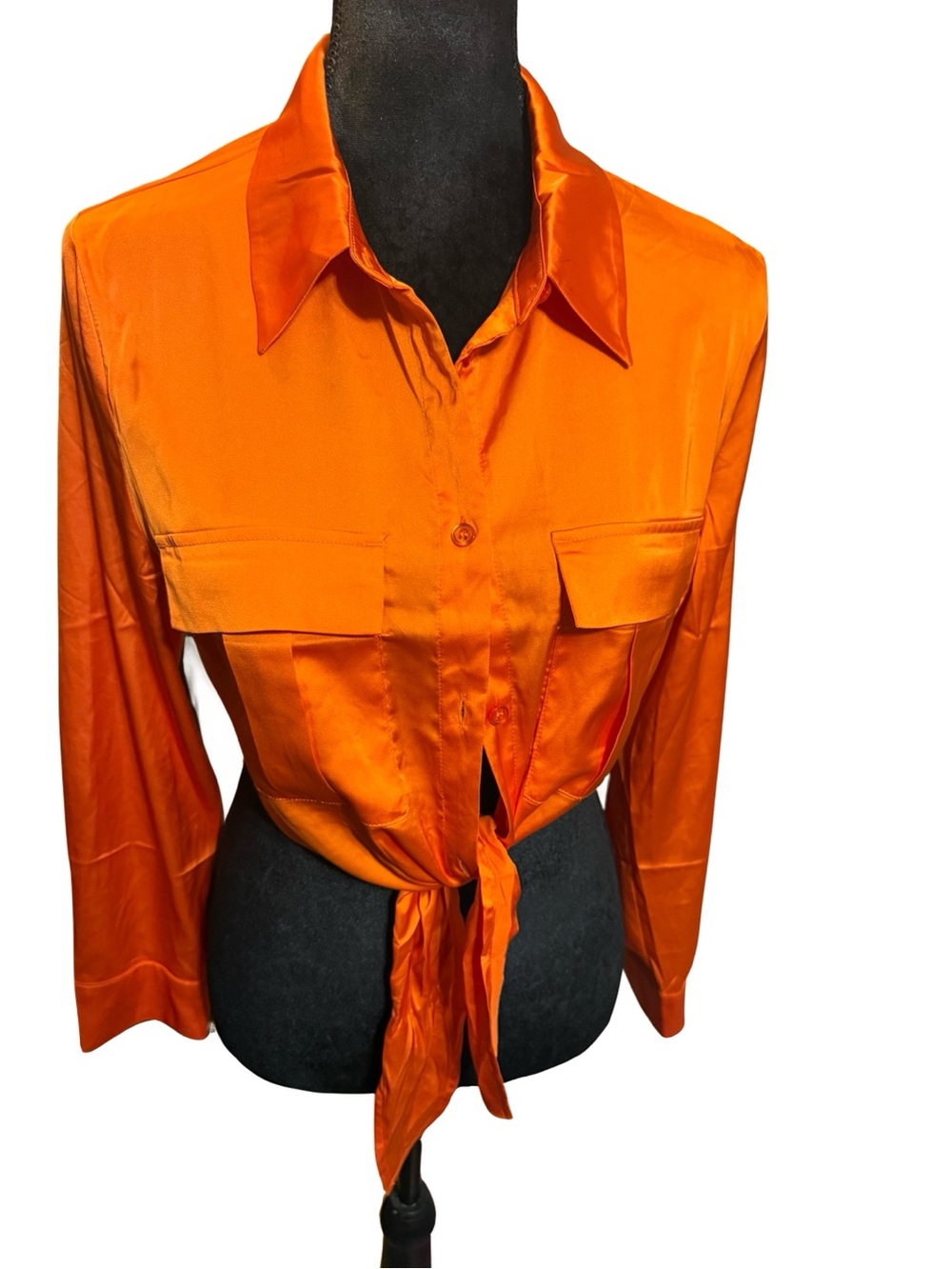 Women's Tie-Front Button-Up Shirt - Orange